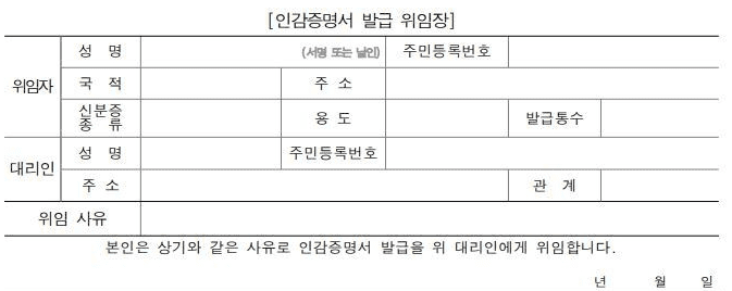 위임장의 인감증명서 관련 작성 항목